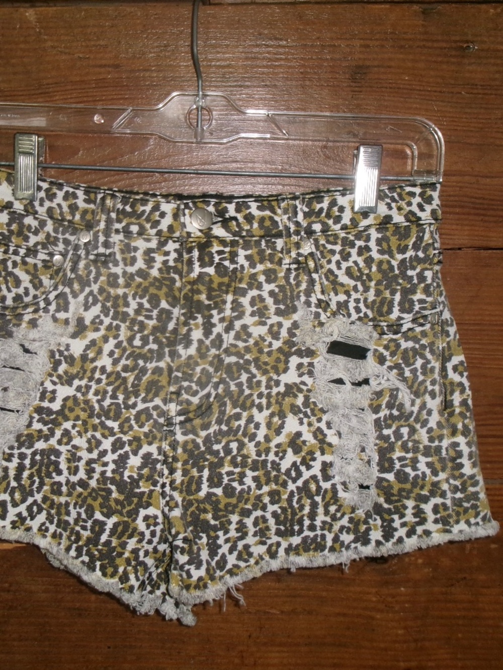 Vintage distressed denim cheetah shorts size S